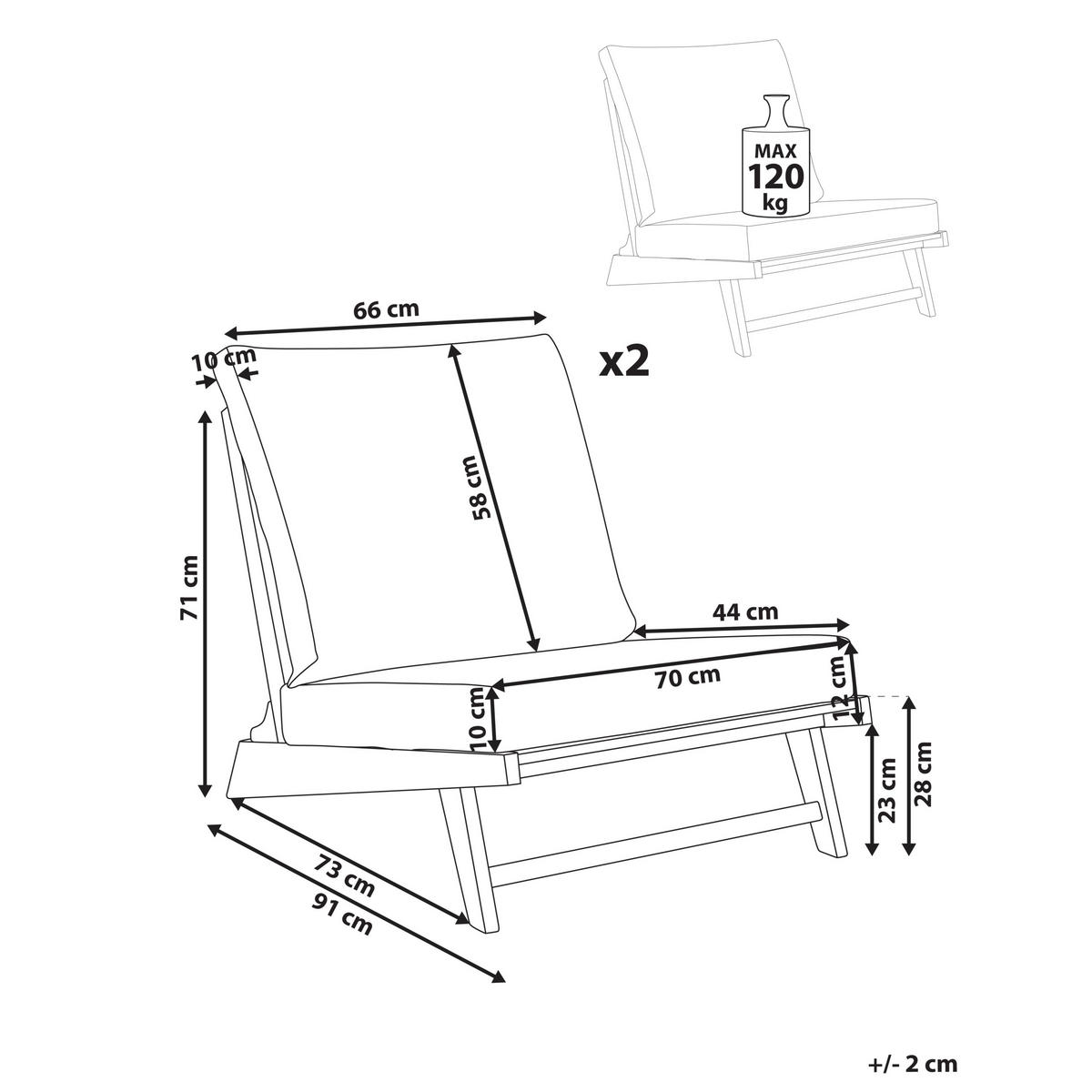 GARTENSTUHL 2er Set Heller Holzfarbton Micciano - Hellbraun/Weiß, Holz (70/71/91cm) - Beliani