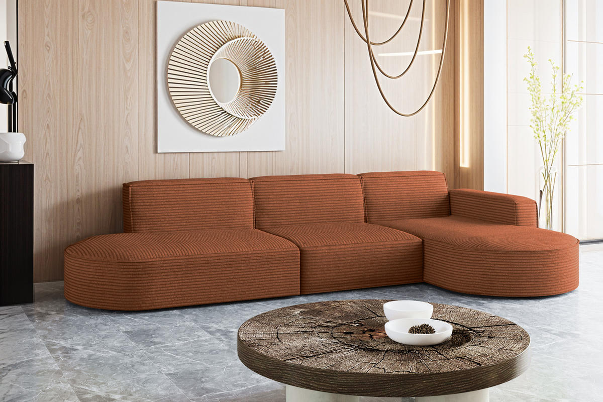 ECKSOFA Designer, Sofa L form MODENA 302 cm stoff Poso Ziegel Rechts - Orange, Holz (302/296cm) - Kaiser Möbel