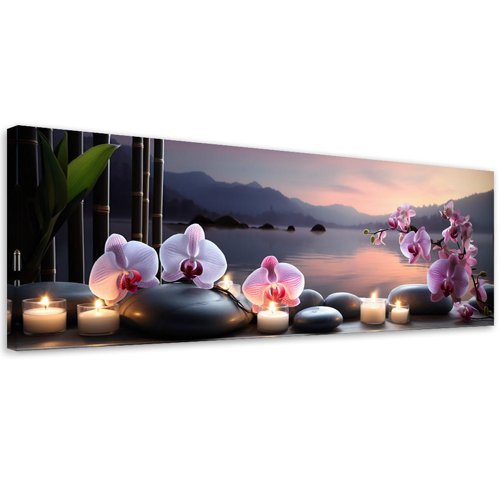 WANDBILD orientalische steine und orchideen - Pink, Textil (90/30cm) - Feeby