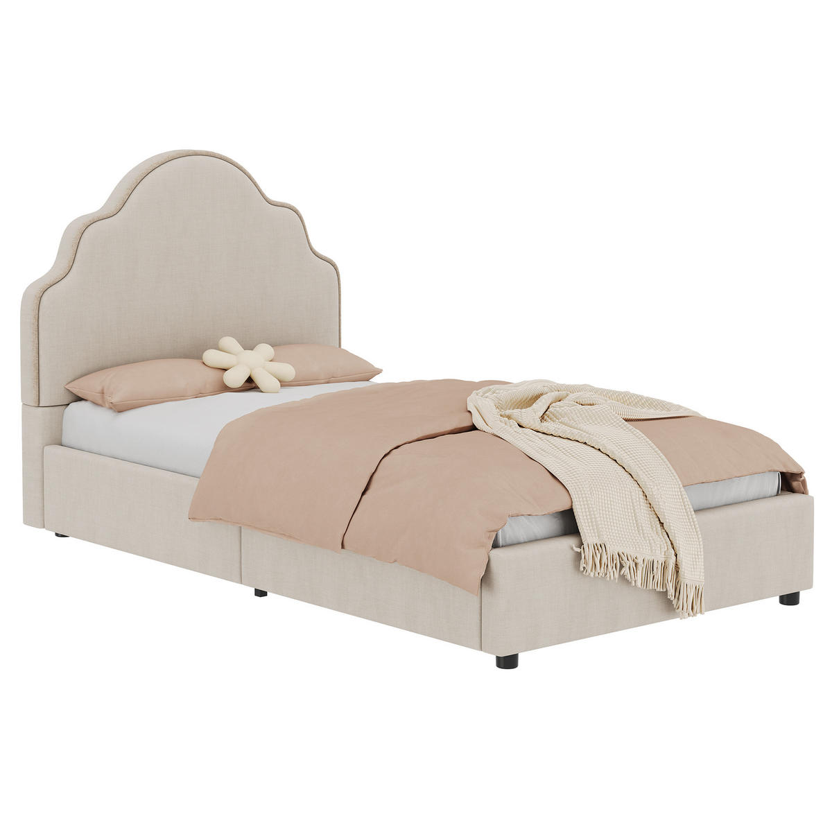 POLSTERBETT 90x200cm Kinderbett Leinen Beige Kopfteil - Beige, Naturmaterialien (90/200cm) - FLIEKS