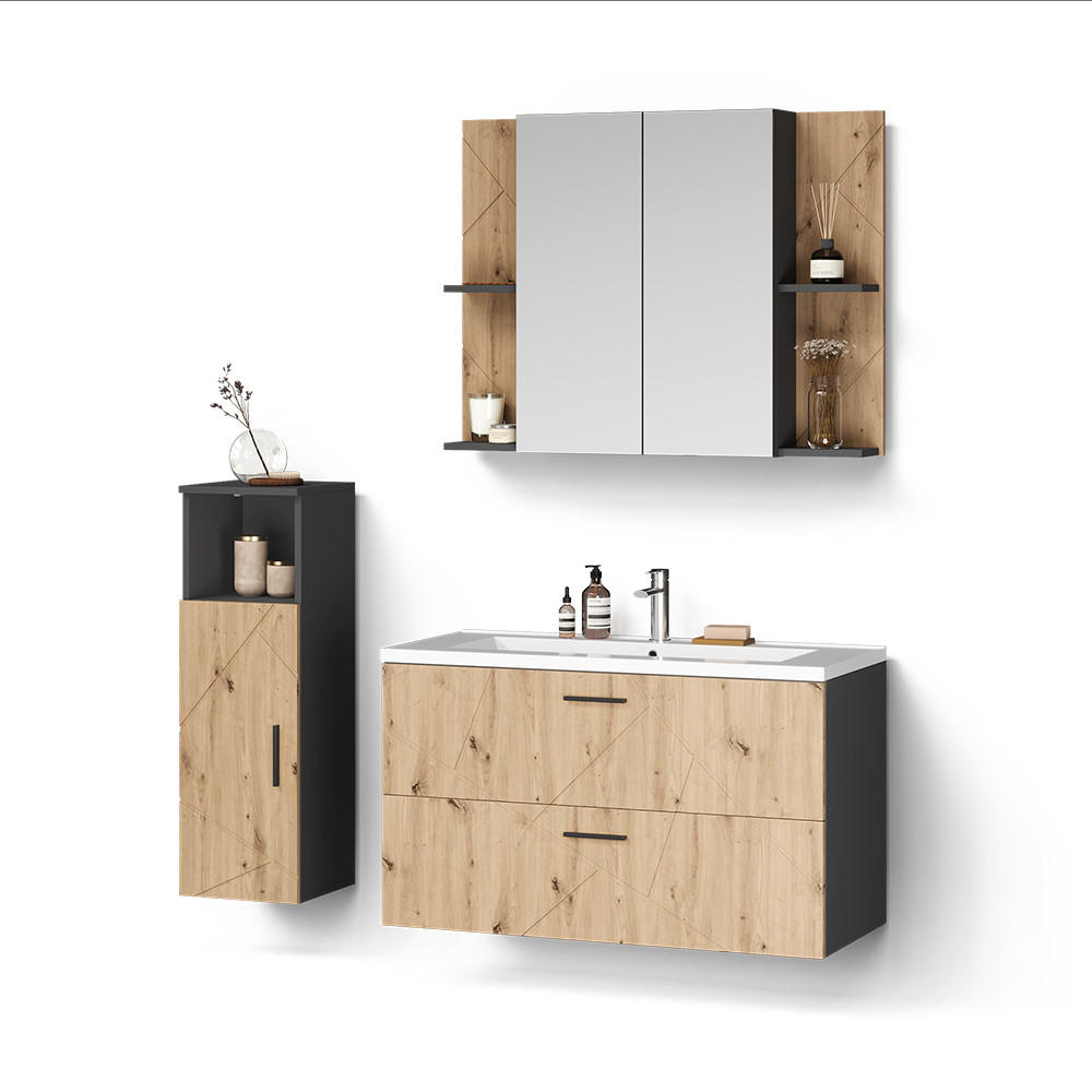 BADMÖBEL-SET Ronco, Anthrazit/Artisan-Eiche, 3-teilig - Anthrazit/Eiche Artisan, Holzwerkstoff (100/57/44.6cm) - Livinity®