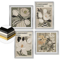 WANDBILDER 4er Set - 50x50 cm & 40x60 cm Silberner Rahmen - Kingston Seoul Retro-Blumen - Silberfarben, Kunststoff (50/50cm) - ArtPrintCave