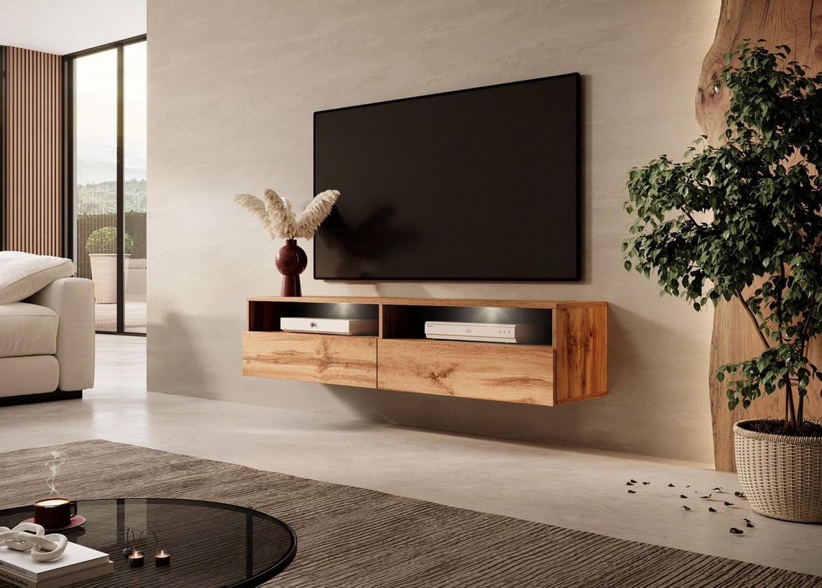 TV-LOWBOARD Rednaw mit LED Holzoptik Eiche 140 cm - Eichefarben/Eiche Wotan, Holzwerkstoff (140/30/31cm) - Selsey