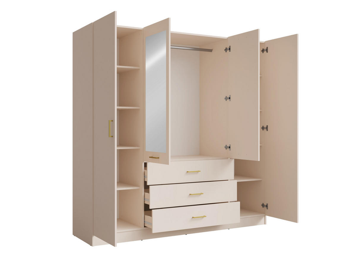 KLEIDERSCHRANK KERONA 20 - 200×200,5×58 cm mit 2 Spiegeln, 4 Türen & 3 Schubladen Wüstensand - Sandfarben, Holz/Holzwerkstoff (200/200.5/58cm) - Milaros Markt