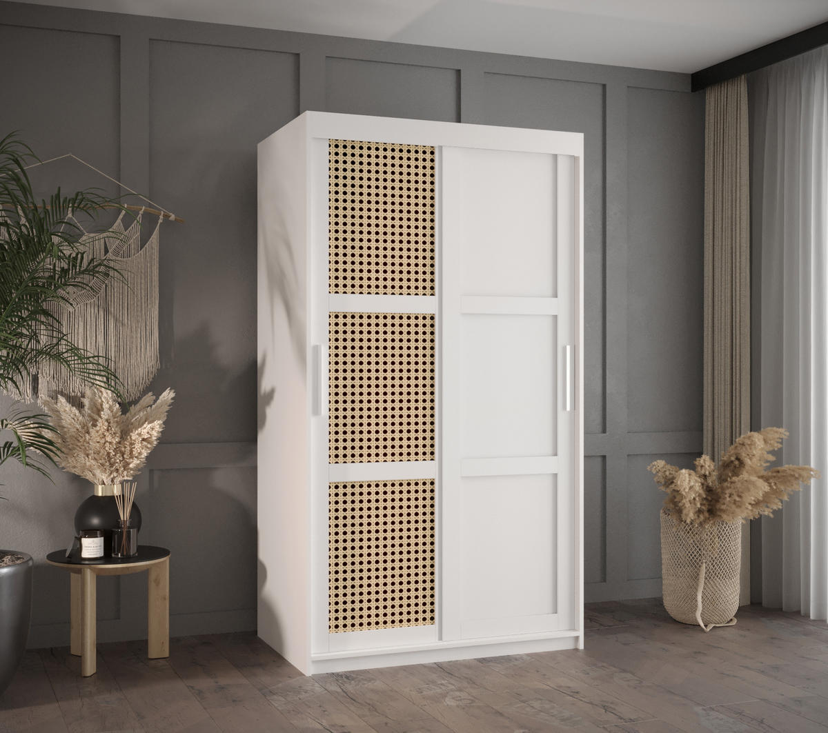 SCHWEBETÜRENSCHRANK 200/100/62 2-türig - Silberfarben/Weiß, Holz/Kunststoff (100/200/62cm) - MÖBEL KRYSPOL