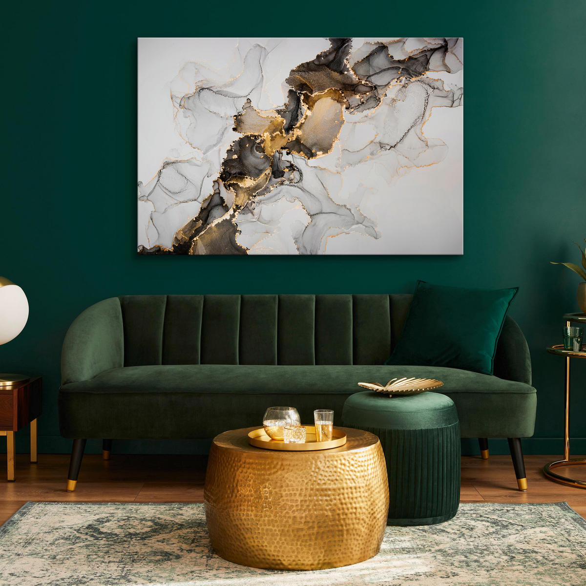 LEINWANDBILD Marmor Optik Abstraktion Glamour 120x80 - Beige/Schwarz, Textil (120/80cm) - Muralo