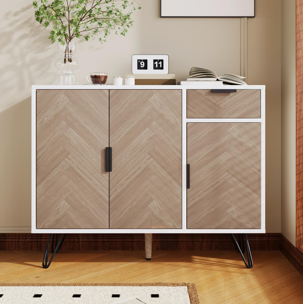 SIDEBOARD aus MDF/Spanplatte in Weiß und Holzoptik, mit Schublade, 90/30/71,5 cm, Weiß und Holzoptik - Naturfarben, Holzwerkstoff (30/71.5/90cm) - Redom