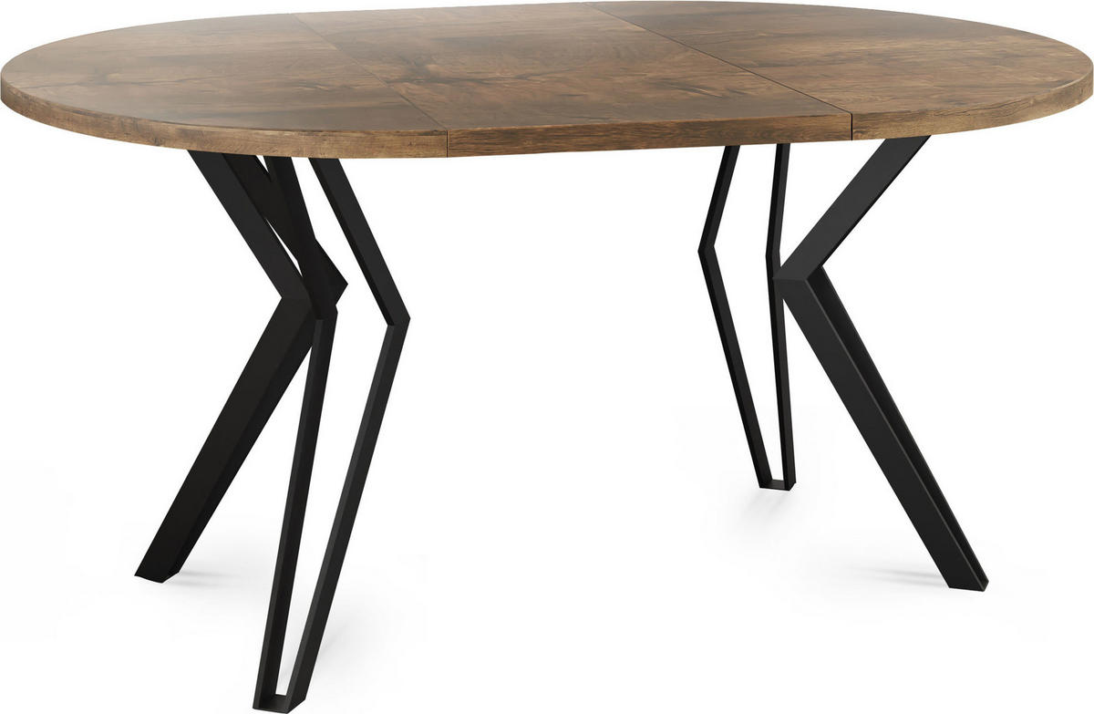 ESSTISCH Revena runder ausziehbarer, Lefkas Eiche 120-200/120/76 cm - Alteiche/Schwarz, Holzwerkstoff/Metall (120/200/76cm) - WFL GROUP