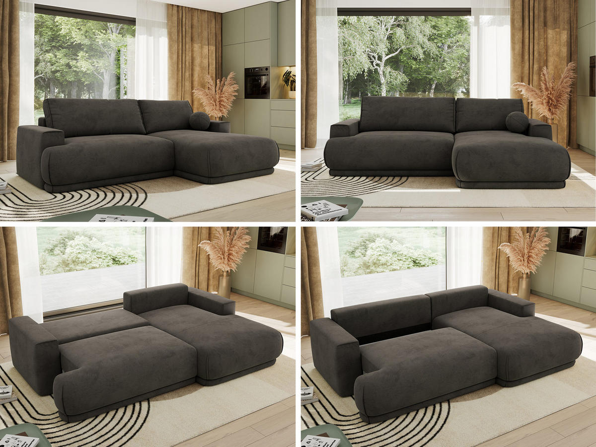 ECKSCHLAFSOFA RINA L Dunkelgrau Velvet - rechts - Dunkelgrau/Schwarz, Kunststoff/Textil (170/267cm) - MKS