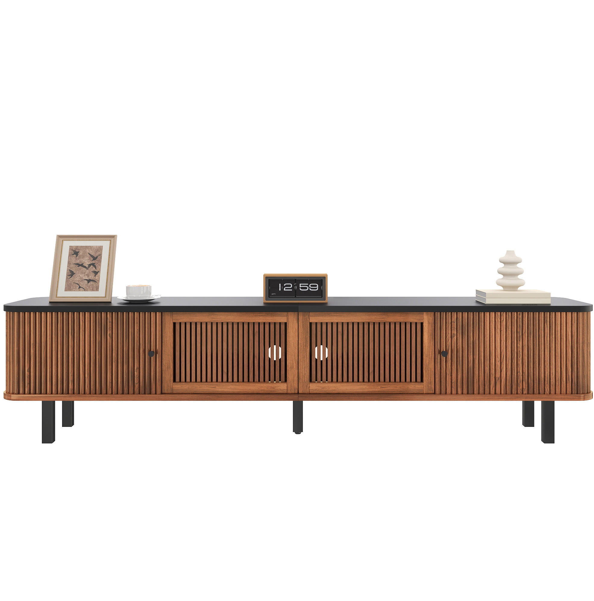 TV-LOWBOARD aus MDF und Spanplatte 190x35x45 cm Nussbaum mit Schiebetüren und Gittertür - Braun, Holzwerkstoff (190/45/35cm) - IVMEU
