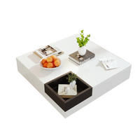 COUCHTISCH 72/72/30 cm hochglanz Weiß und Schwarz mit abnehmbarer Aufbewahrungsbox und LED-Lichteffekt - Weiß, Holzwerkstoff (72/72/30cm) - OKWISH