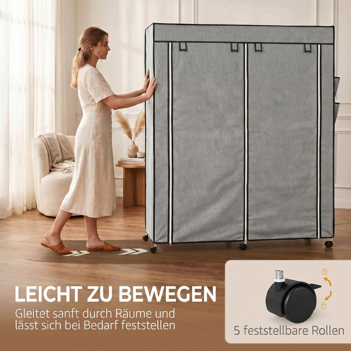 STOFFSCHRANK Stahl, Vliesstoff Dunkelgrau - Dunkelgrau, Textil/Metall (42.5/167/166cm) - HOMCOM