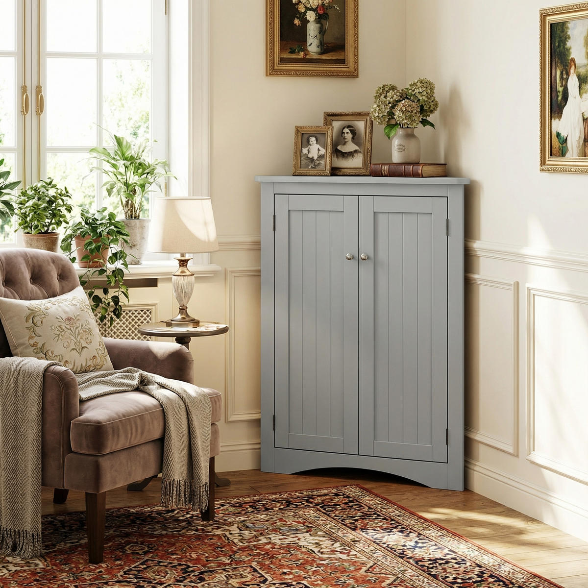 ECKSCHRANK In Grau 90 cm mit 2 Türen & 3 Ebenen - Grau, Holzwerkstoff (61/90/34cm) - Urban Meuble