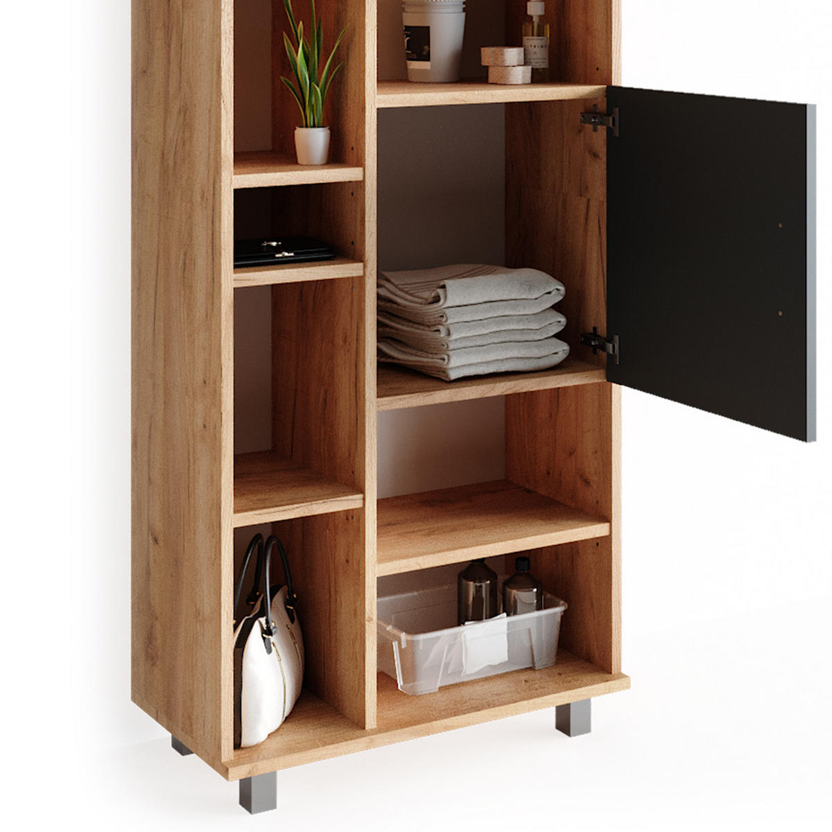 BADMÖBEL-SET Ilias Eiche 3 Teile, mit Unterschrank 60 cm - Eichefarben/Anthrazit, Holzwerkstoff (60/60.8/33cm) - Vicco