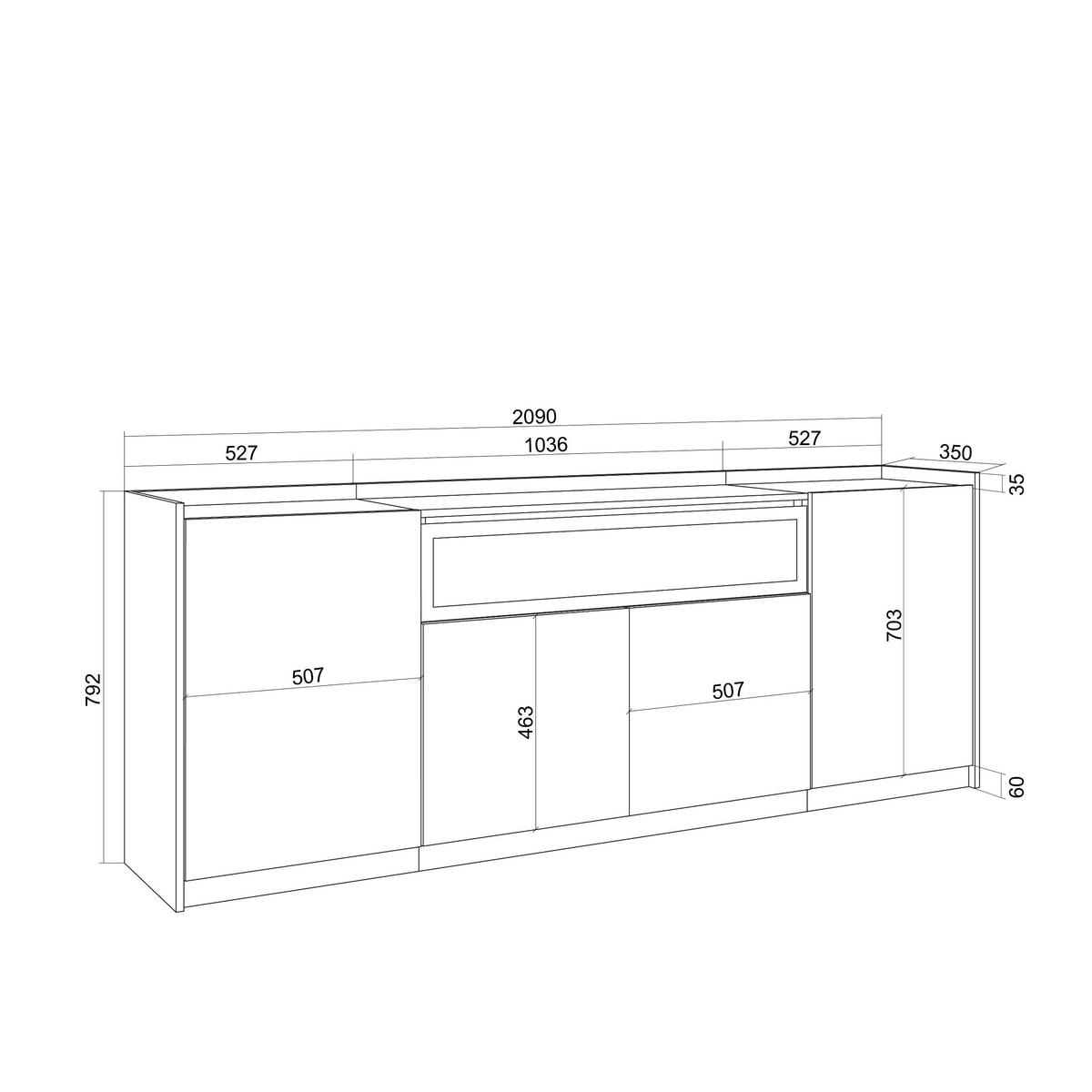 SIDEBOARD, Dunkler Eiche und Schwarz, Elektrokamin, 207/37/80cm - Dunkelbraun, Holzwerkstoff (207/80/37cm) - Skraut Home