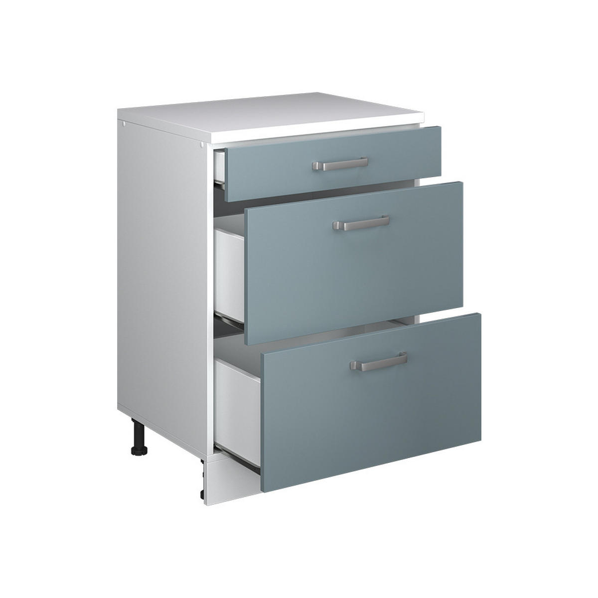 KUHINJSKA OMARA ZA POŠEVNE STREHE R-Line, Modro-siva, 60 cm brez naklona z 3 predaloma - bela/modrosiva, leseni material (60/83.8/46cm) - Vicco