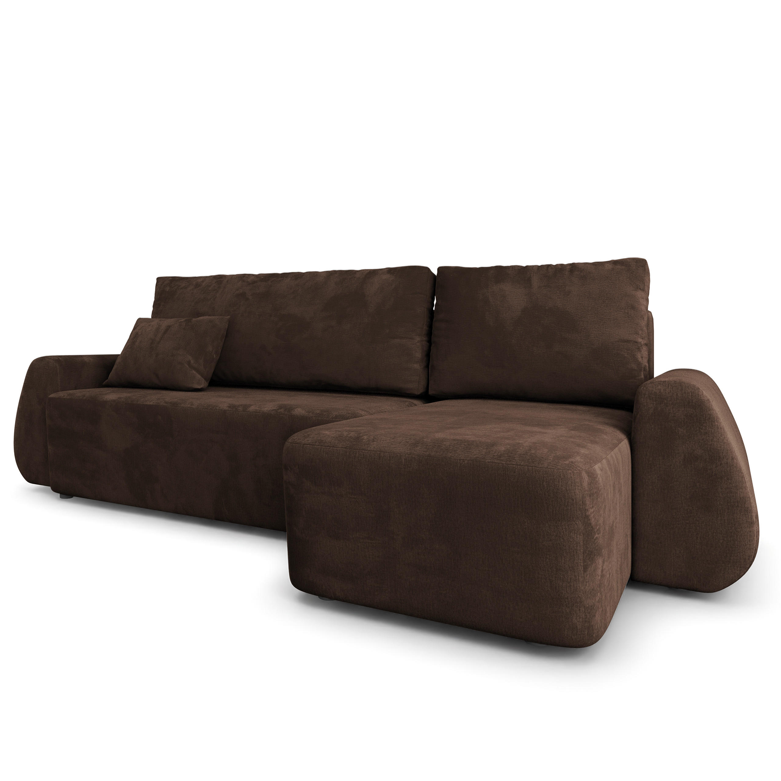 ECKSOFA GALVIS Braun Velours-Stoff mit Schlaffunktion - Braun, Holz (256/156cm) - MASSENO