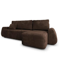 ECKSOFA GALVIS Braun Velours-Stoff mit Schlaffunktion - Braun, Holz (256/156cm) - MASSENO