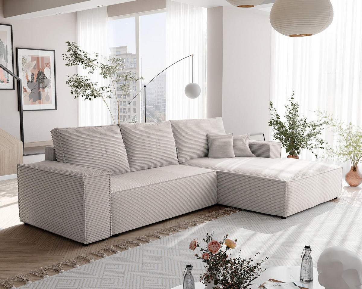 ECKSOFA NOVA mit Schlaffunktion und Bettkasten Creme - Creme, Holzwerkstoff/Kunststoff (250/90cm) - Idohome