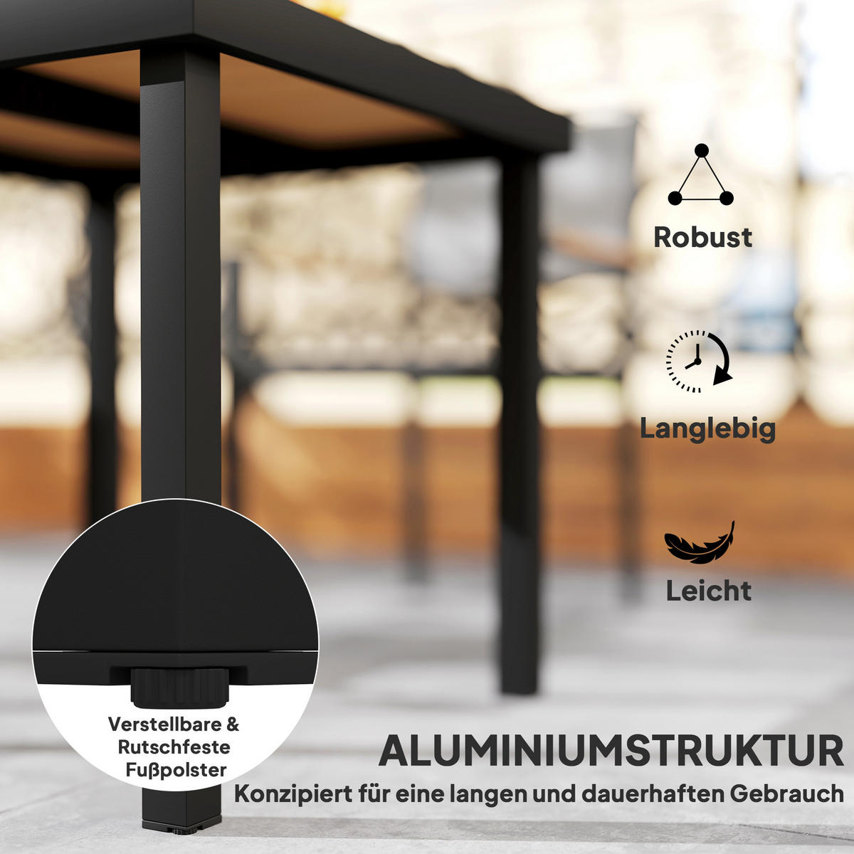 GARTENTISCH 78/78/74 cm aus Aluminium mit Tischplatte in Holzoptik und verstellbaren Fußpolstern, Naturholz - Naturfarben, Metall (78/78/74cm) - Redom
