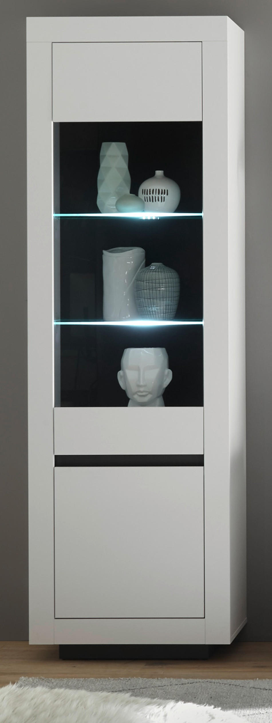 VITRINE weiß, anthrazit, Vitrinenschrank mit viel Stauraum - Weiß Hochglanz/Anthrazit, Glas/Holz (64/206/38cm) - Furn.Design