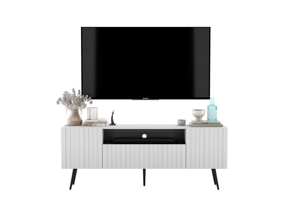 TV-SCHRANK Elpis Weiß Matt mit Metallbeine Glamour 150 cm - Schwarz/Weiß, Holzwerkstoff/Metall (150/60.5/36.5cm) - Meble Lindner