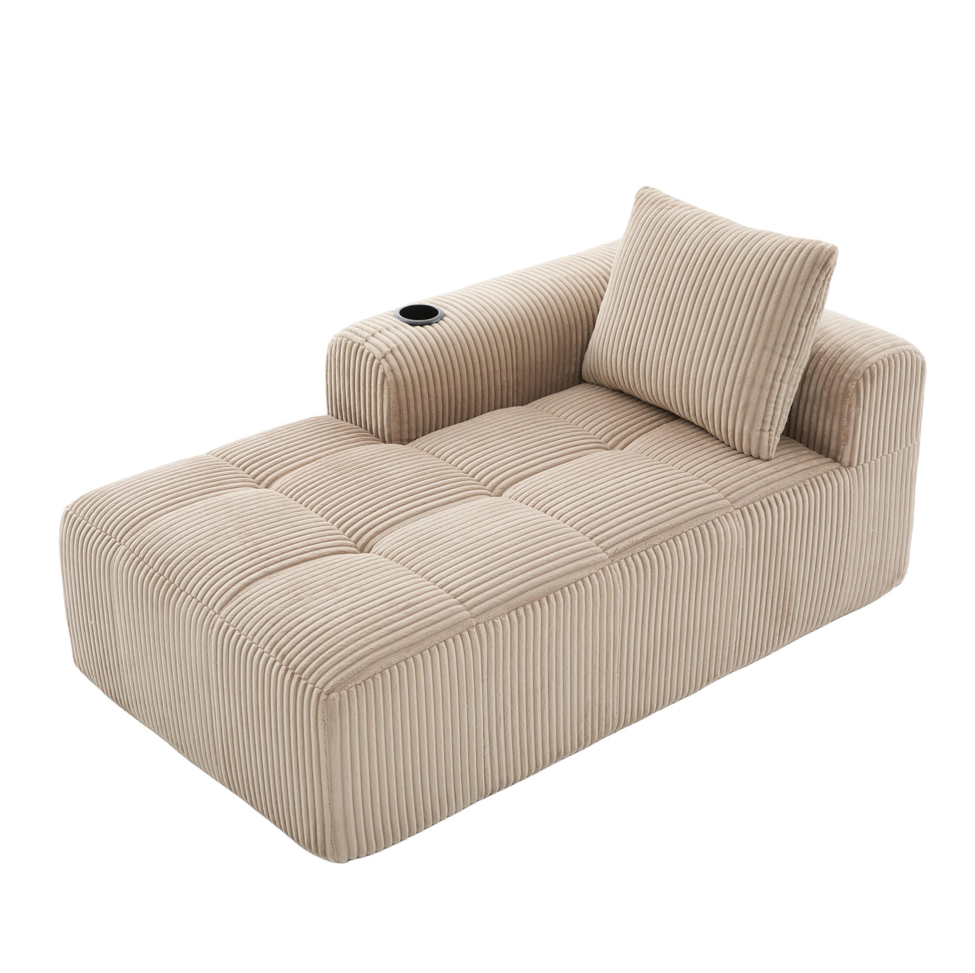 SOFA od samta, 158/93/61 cm kaki, s bočnim džepovima i držačima za piće - boje pijeska, tekstil (93/61/158cm) - BEAOK