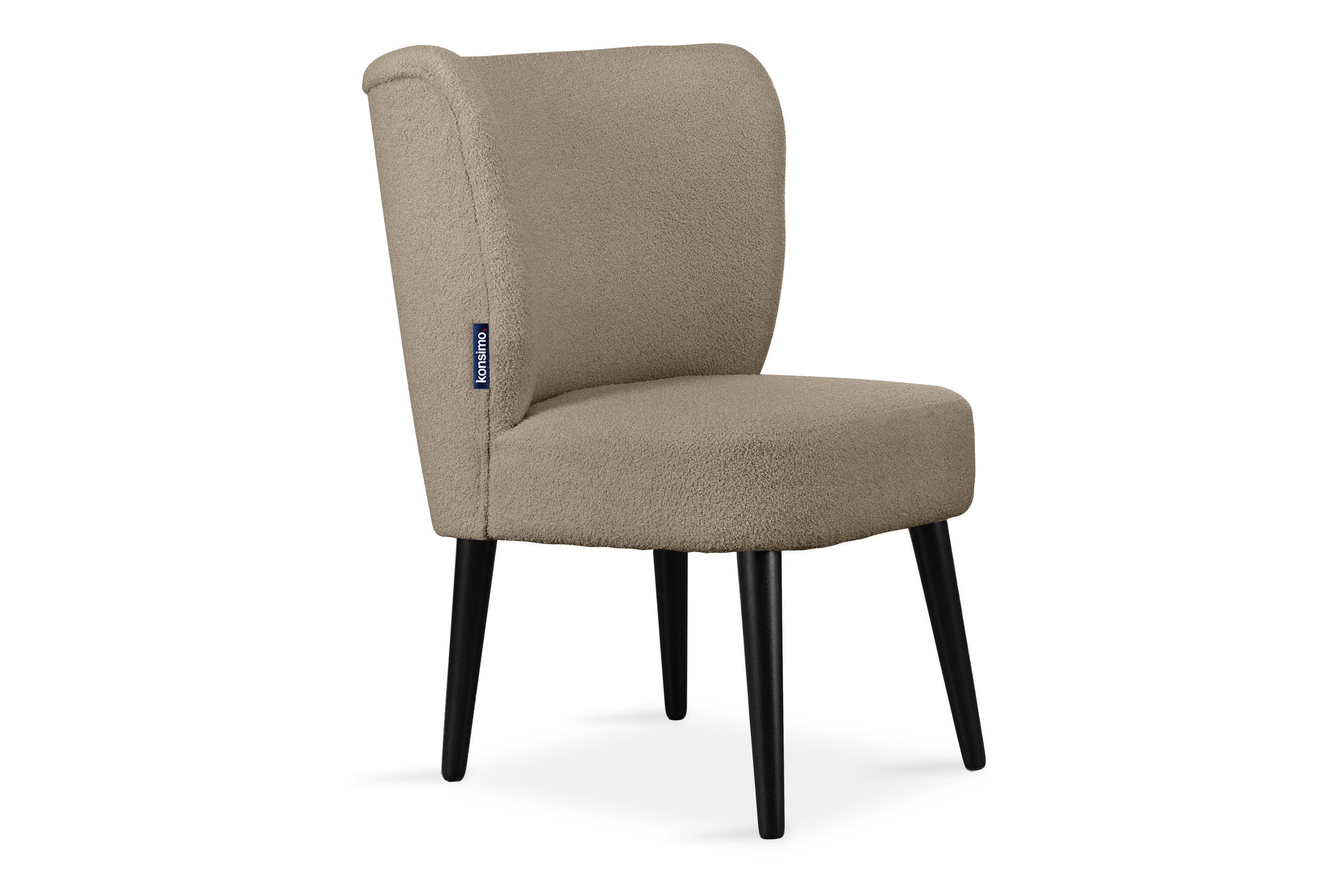 COCKTAILSESSEL APPA uf hohen schwarz lackierten Beinen aus Buchenholz, aus recyceltem Boucle-Stoff, Hellbraun/Schwarz - Hellbraun/Schwarz, Holz/Textil (63/89/65cm) - KONSIMO®