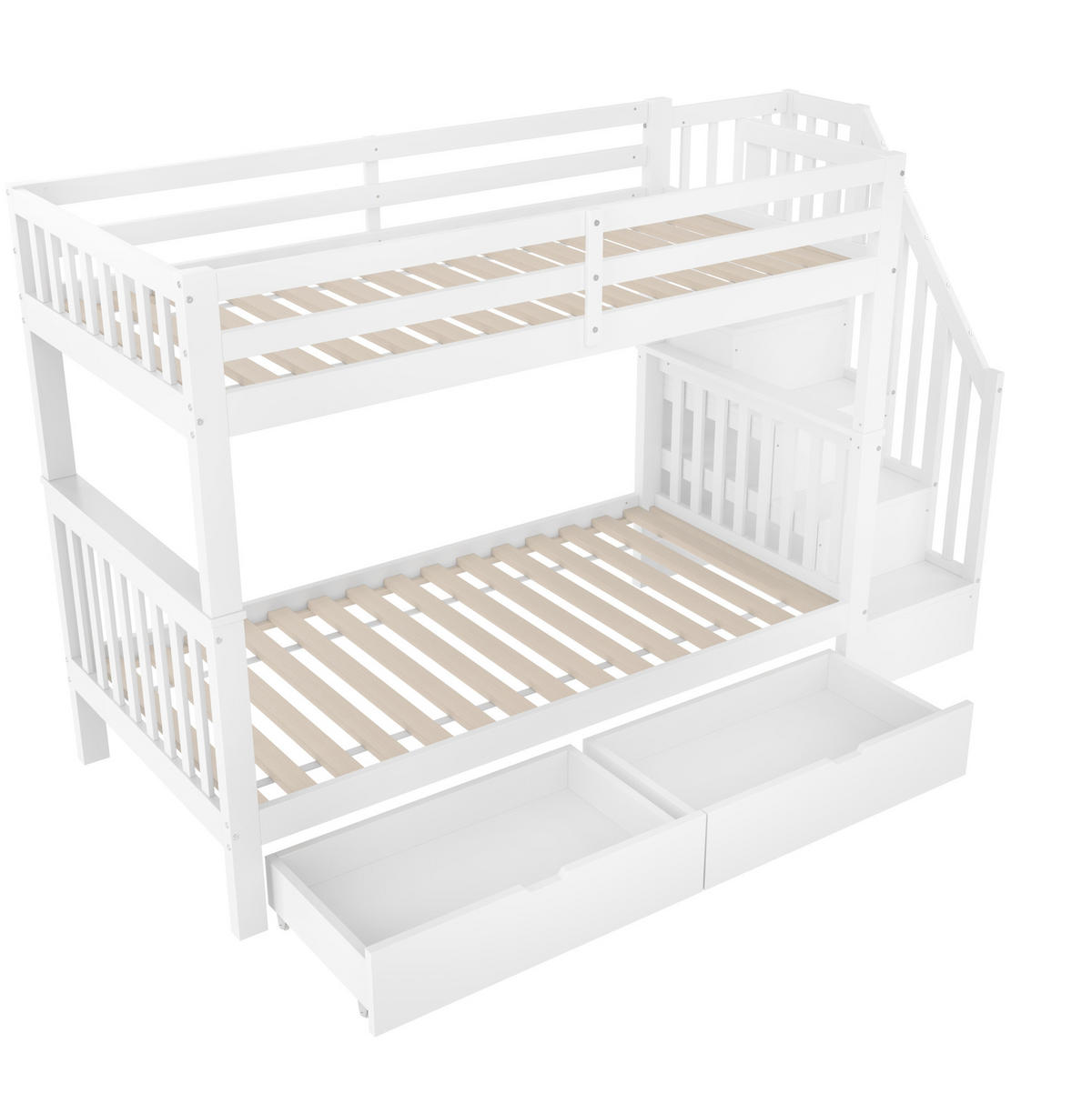 ETAGENBETT 90/200 cm Weiß mit Treppenregal und 2 Schubladen - Weiß, Holz (90/200cm) - Flora Grace