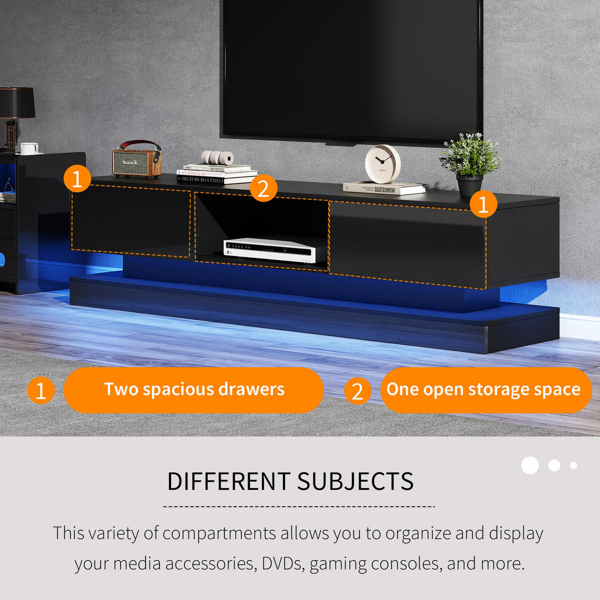 TV-LOWBOARD Led Schwarz 160/35/40.5 cm - Schwarz, Holz (160/40.5/35cm) - PANGIVO