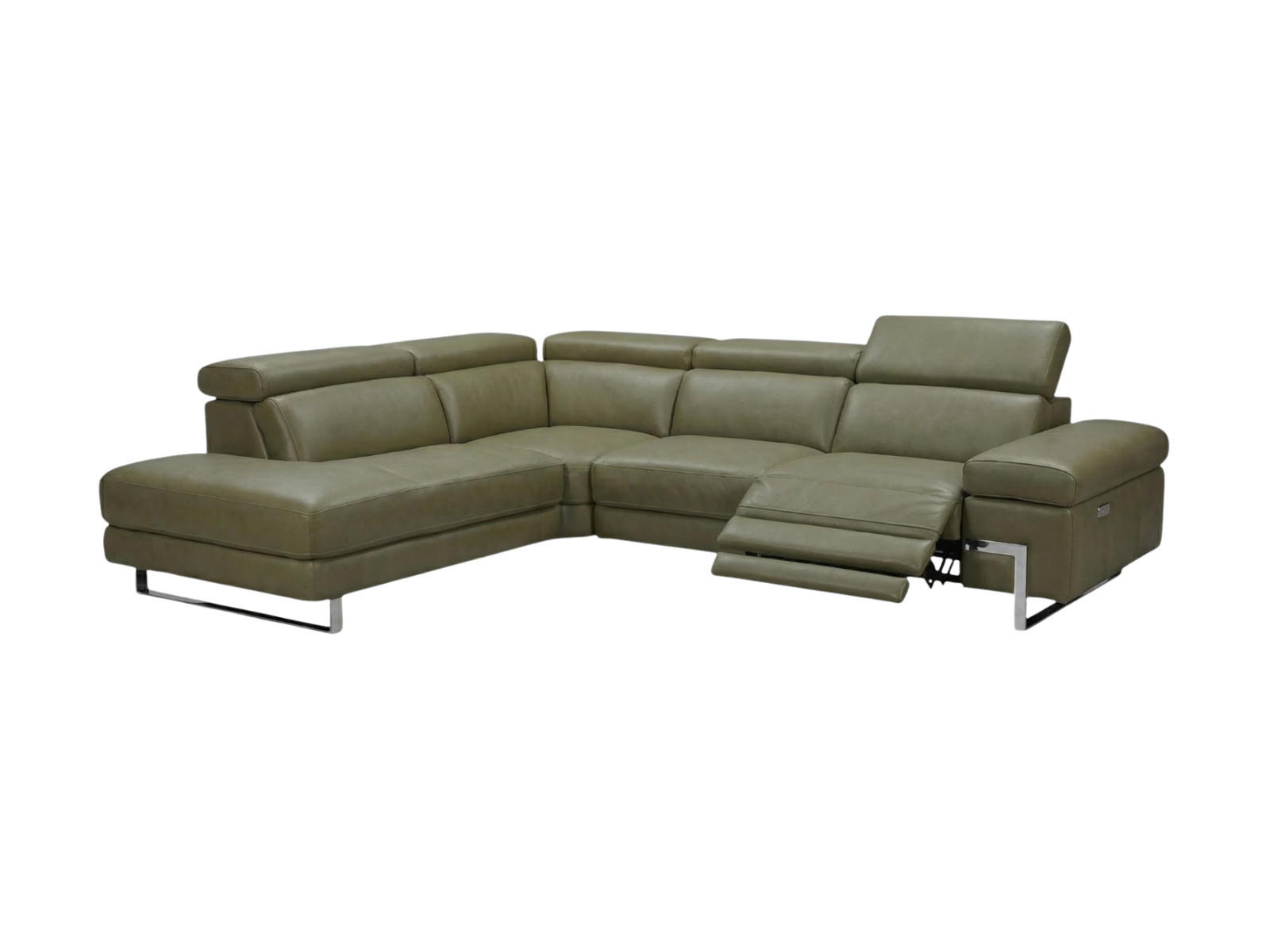 ECKSOFA Opera Echtleder mit 1 x Relaxfunktion Olivgrün - Olivgrün, Leder/Metall (218/269cm)