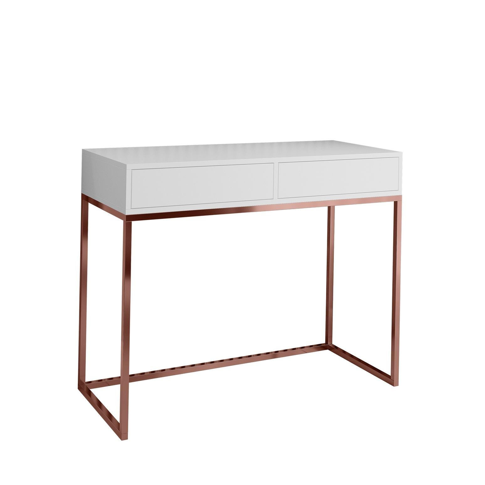 SCHMINKTISCH Cubic 100 Weiß, mit Kupfergestell - Weiß/Kupferfarben, Holzwerkstoff/Metall (35/100/80cm) - Bettso