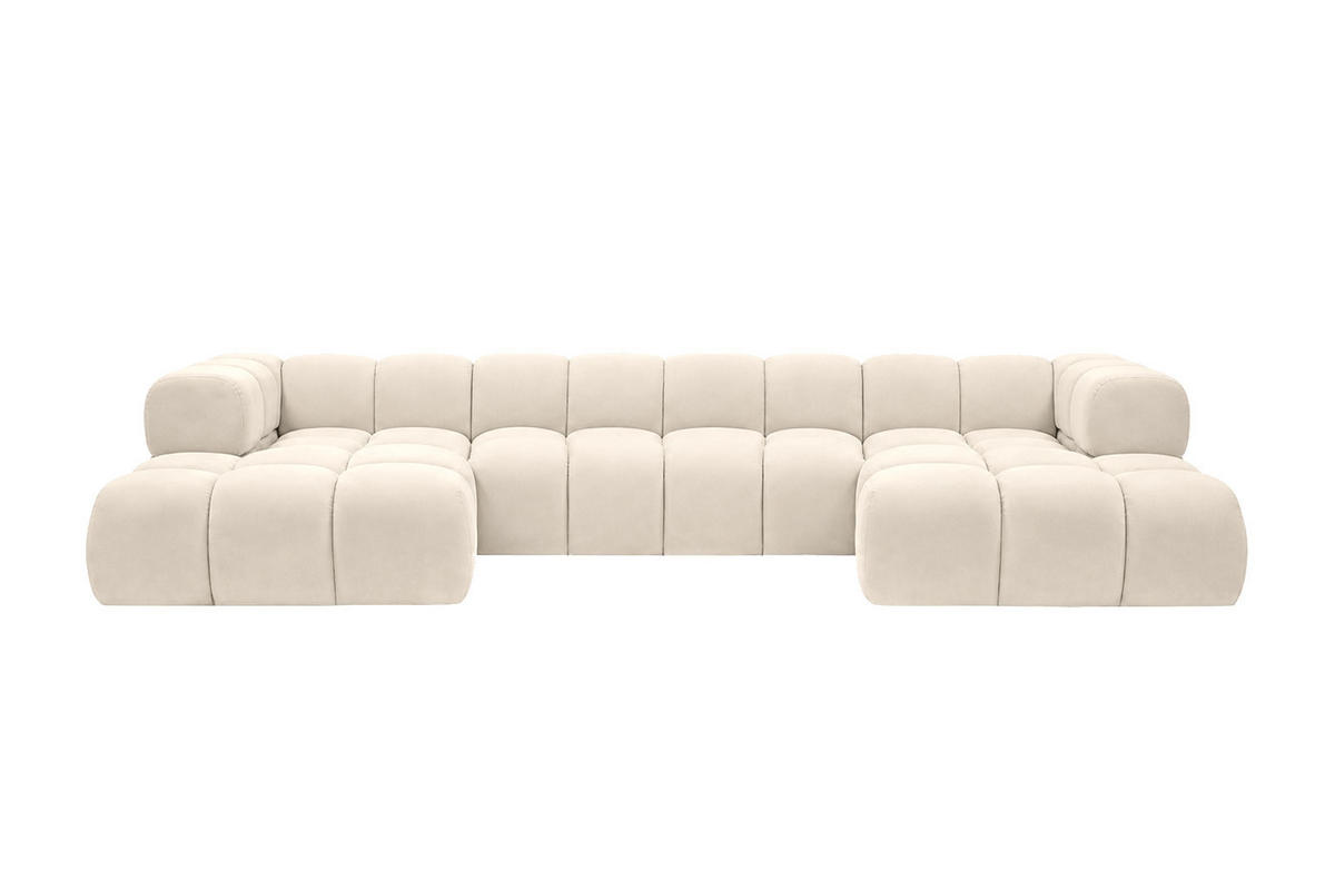 ROHOVÁ SEDAČKA ve tvaru U, velurová tkanina Bluvel, Krémová, Averro U XL - krémová, dřevo (400/70/150cm) - Kaiser Möbel