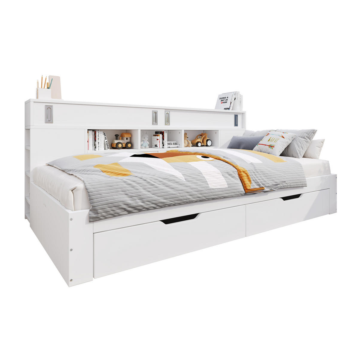BETT mit Bettkasten 140/200 cm in Weiß – inkl. Lattenrost und viel Stauraum - Weiß, Holzwerkstoff (140/200cm) - BEAOK