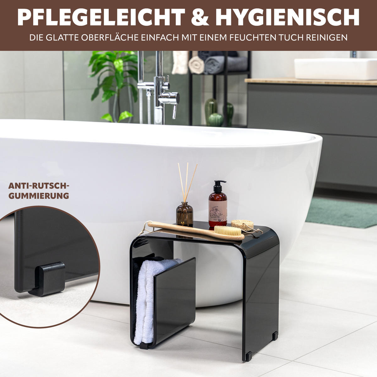 BEISTELLTISCH MIT MAGAZINHALTER Acryl schwarzglänzend - Schwarz Hochglanz, Kunststoff (30/38.5/35.5cm) - eluno