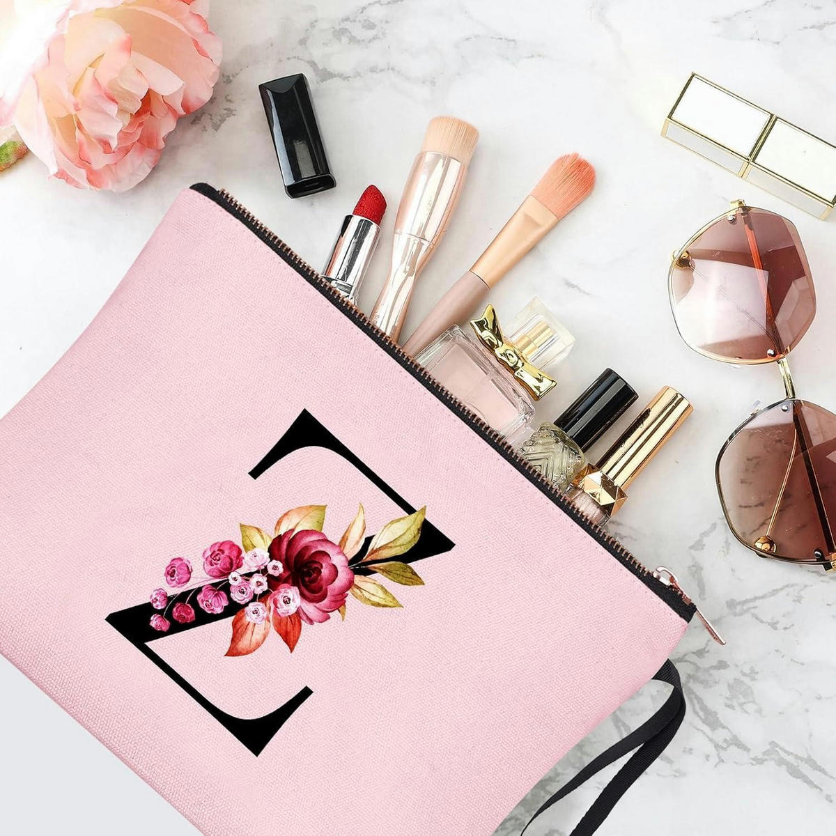 KULTURBEUTEL Buchstabe Z mit Blumenprint Rosa - Rosa, Textil (5/16/24cm)