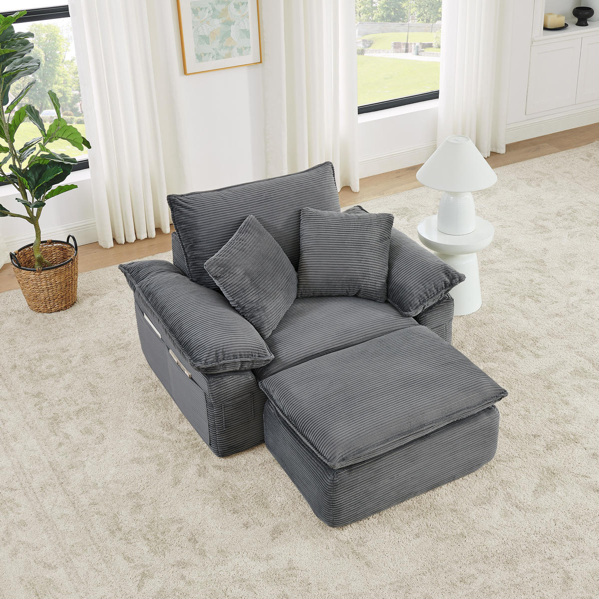 SESSEL DE-35049 mit Fußstütze Hellgrau - Hellgrau, Textil (125/65/156cm) - ComfortXL