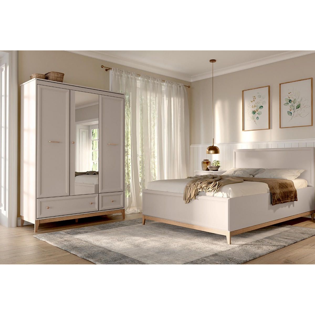 KLEIDERSCHRANK Windsor W-15 135,5 x 193 x 54,5 cm Kaschmir - Kaschmir/Eichefarben, Eichenholz/Holzwerkstoff (135.5/193/54.5cm) - Koseto