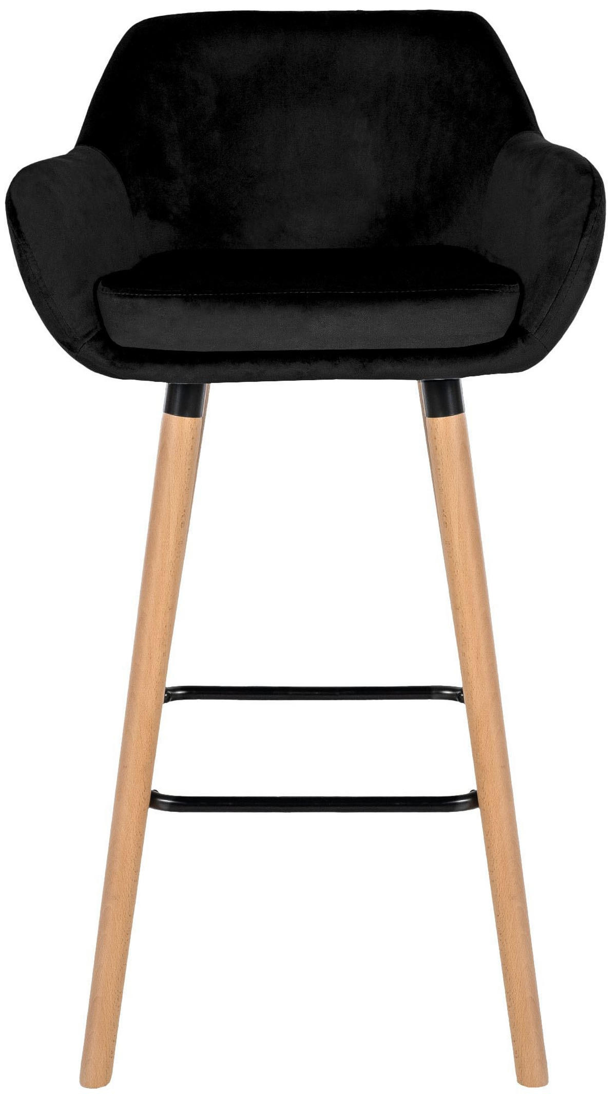 BARHOCKER 2er Set Samt Schwarz - Eukalyptusholzfarben/Schwarz, Holz/Textil (51/101/50cm) - CLP