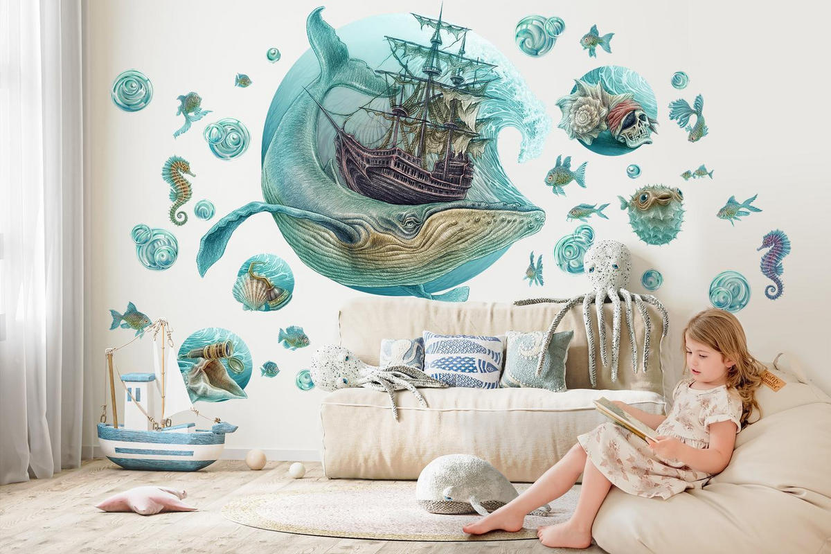 WANDAUFKLEBER 130x153cm - Seeschiff - Multicolor, Kunststoff (130/153/0.1cm) - Wallfluent