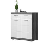 SCHUHSCHRANK weiß Hochglanz, Rauchsilber grau 90 cm, Flur Kommode mit Vollauszug - Chromfarben/Weiß Hochglanz, Holzwerkstoff/Kunststoff (90/96/37cm) - Inn.Furn