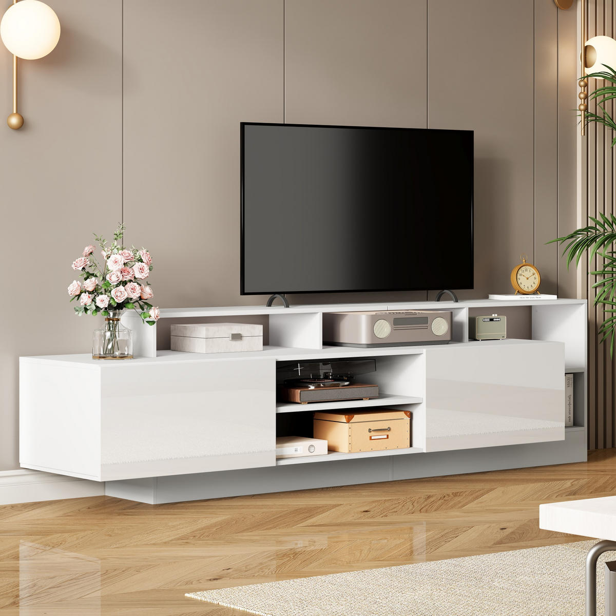 TV-LOWBOARD 190x40x48.5 cm Hochglanz LED Offene Fächer - Weiß, Holzwerkstoff (40/48.5/190cm) - FLIEKS