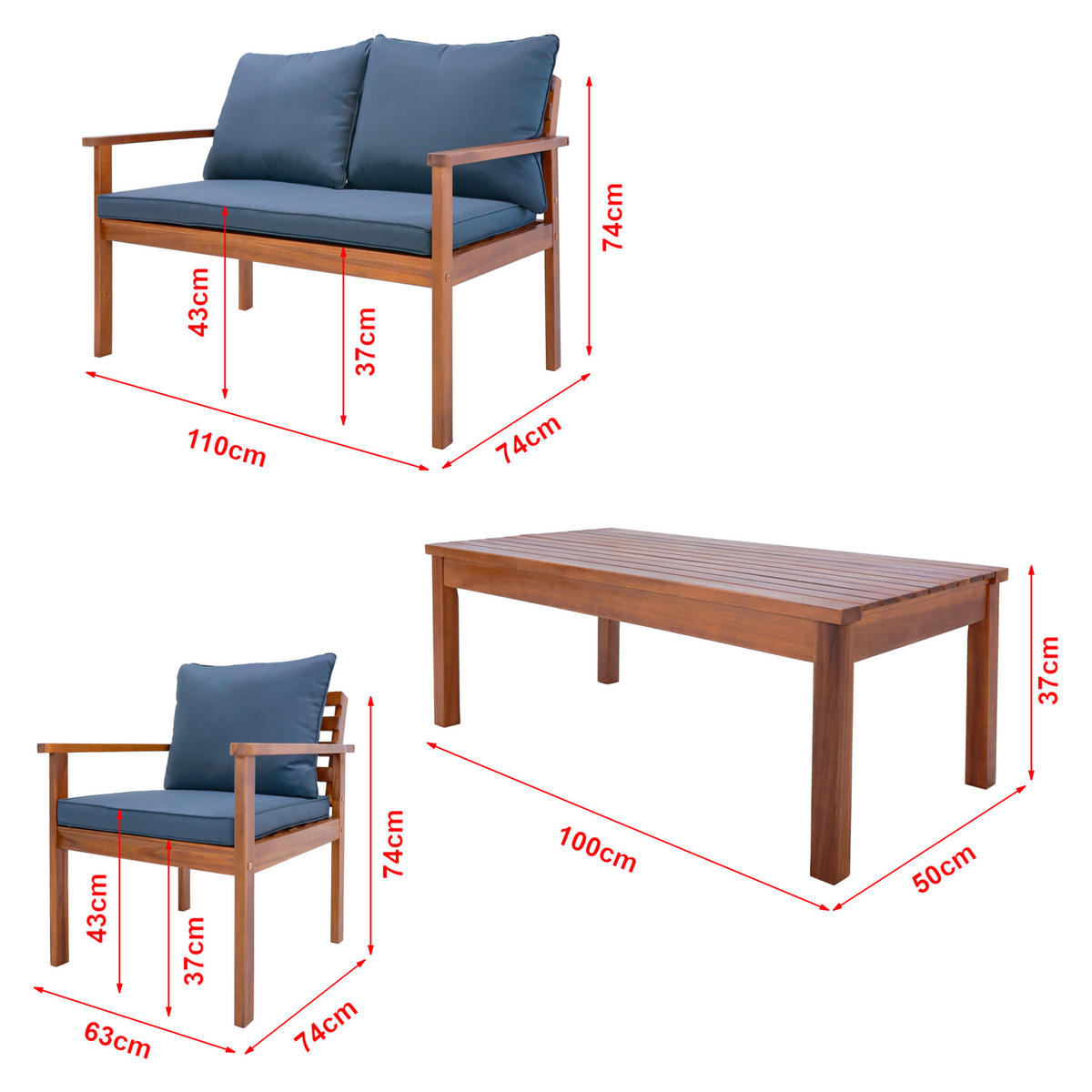GARTENMÖBEL-SET 4 TLG. Brittoli - Grau/Akaziefarben, Holz/Textil - [en.casa]