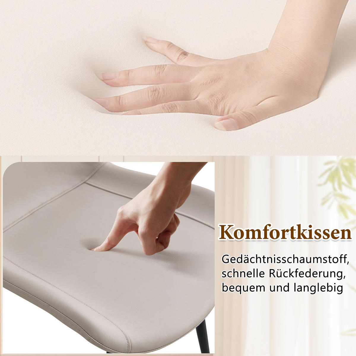 ESSGRUPPE DE-39372 5-teilig, mit 4 PU-Sesseln und Glasplatte Warmgrau - Grau, Metall (100/76/100cm) - ComfortXL