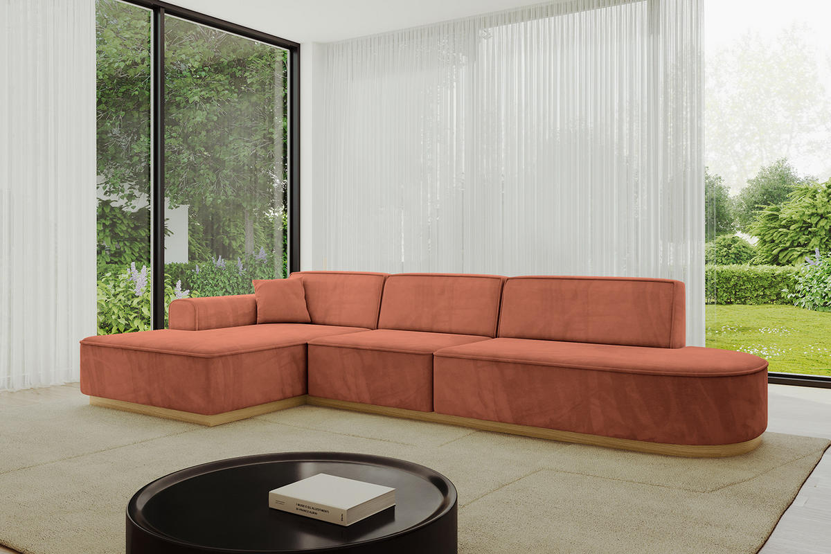 ECKSOFA Ottomane Links IREA-L2-v2 - 327x165x80 cm Apricot - Koralle, Holzwerkstoff/Textil (327/165cm) - ALTDECOR