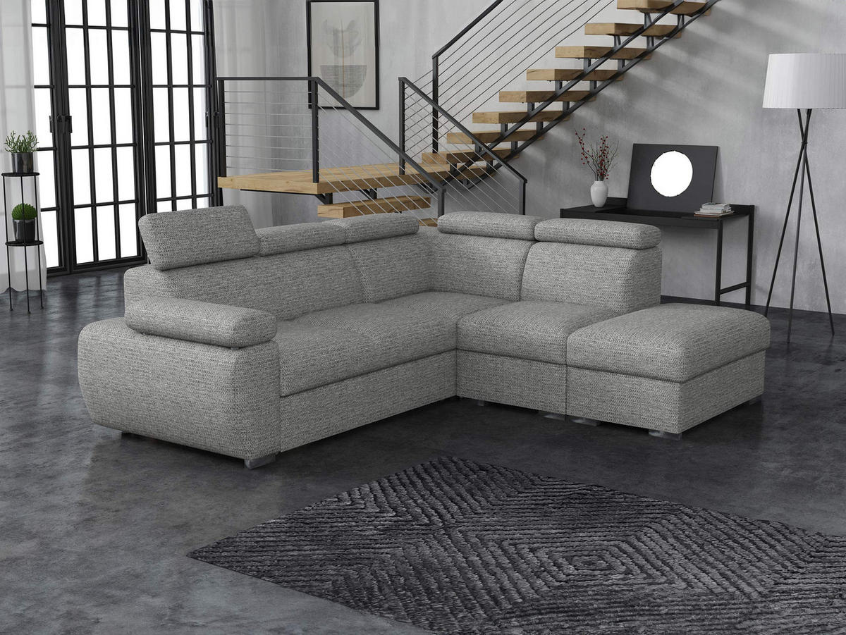 ECKSOFA Boston 2RR1P, Seite: Rechts 2R+R+1P(65)+PUFAP - Greige/Silberfarben, Holz/Textil (260/230cm) - MIRJAN24