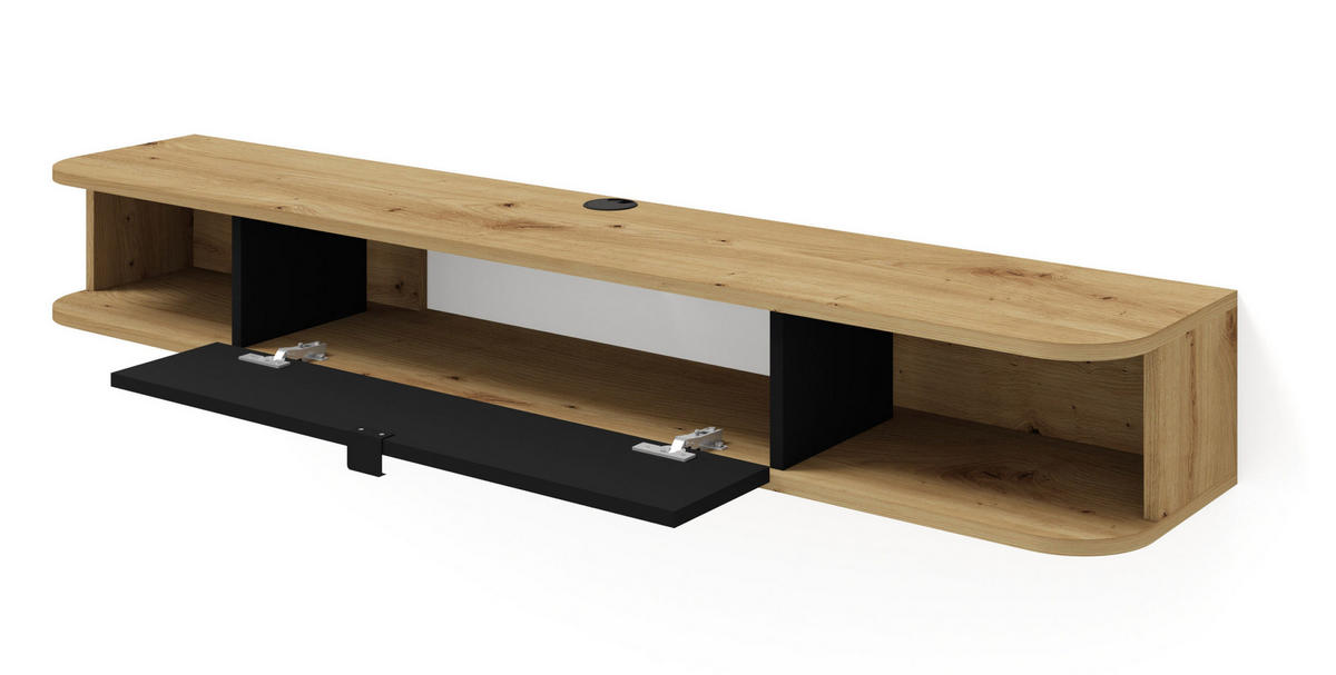 TV LOWBOARD Artisan Eiche, Schwarz 156/20/29 - Schwarz, Holzwerkstoff (156/20/29cm) - RAUMHIRSCH FURNITURE