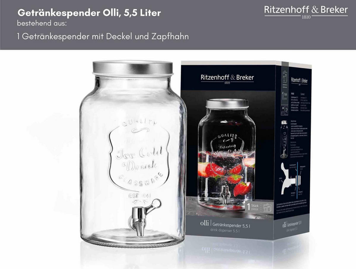GETRÄNKESPENDER Olli transparent 5,5 l - Transparent, Glas (5.5L) - Ritzenhoff Breker