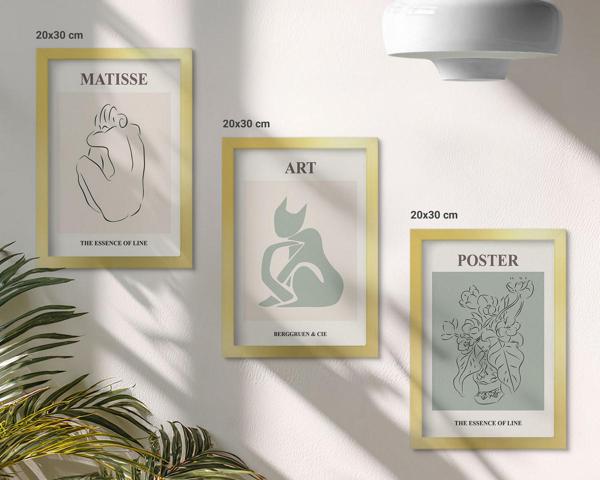 BILDER SET 3er Set - 20x30 cm Goldrahmen - Matisse Grün Beige Poster - Goldfarben, Kunststoff (20/30cm) - TULUP