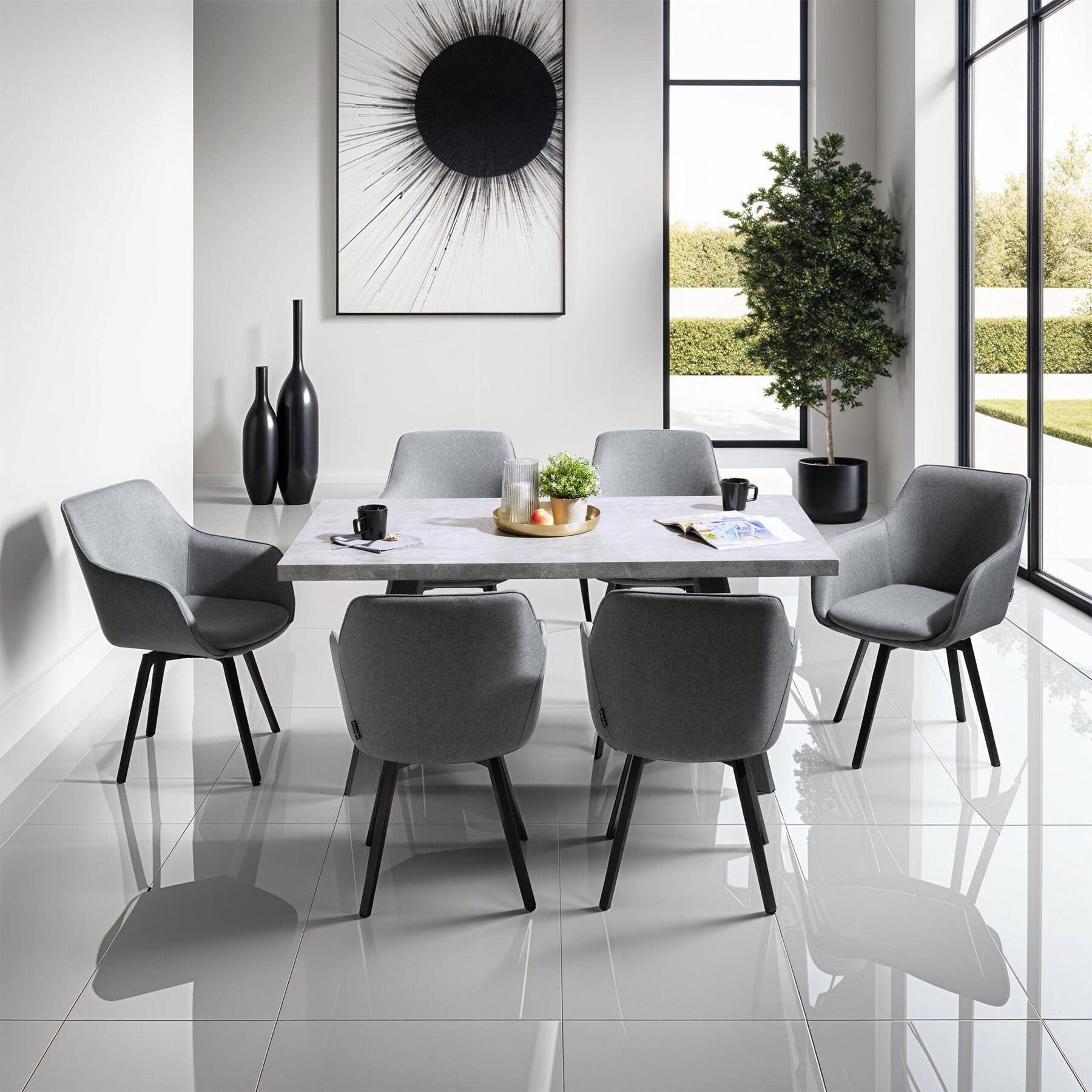 Thumbnail - tectake Armlehnstuhl, Anthrazit, Textil, Pappel, 57x88x59 cm, Esszimmer, Stühle, Esszimmerstühle, Armlehnenstühle